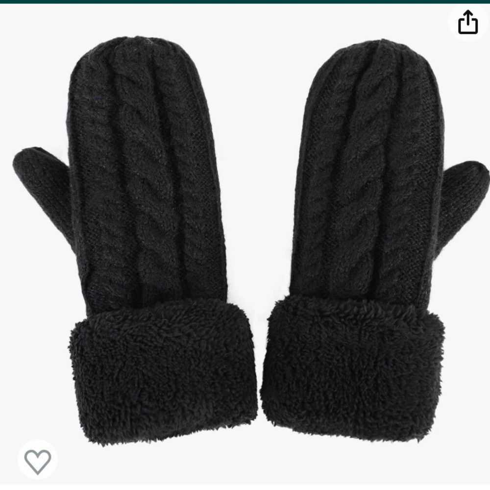 Verabella Cable Knit Fleece Lined Winter Mittens Black OS